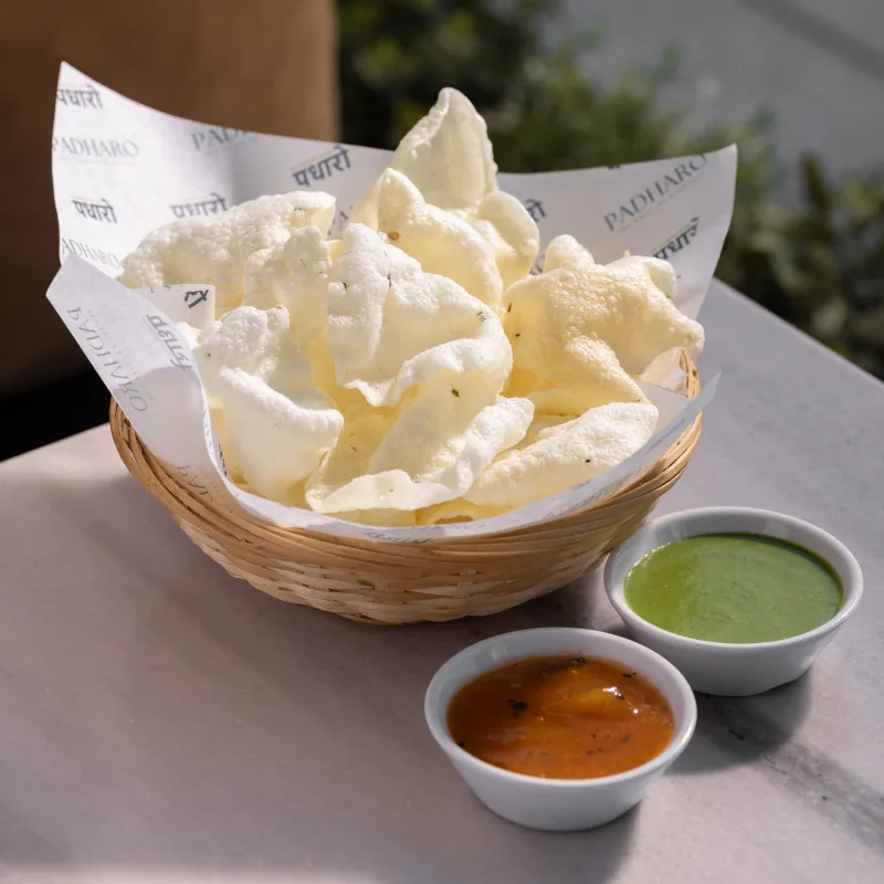 Khichia Papadums — vegetarian Indian dish at Padharo Southampton