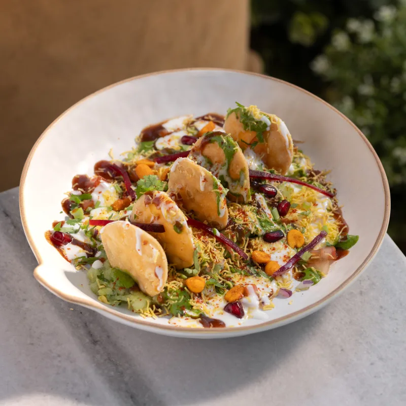 Padharo House Chaat — vegetarian Indian dish at Padharo Southampton